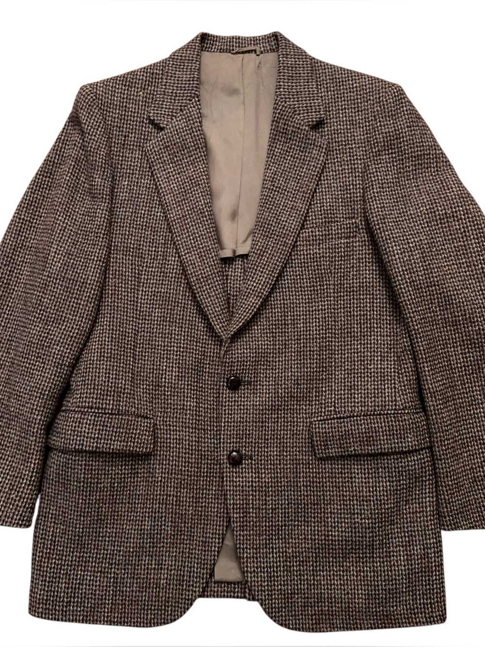 Harris Tweed Blazer Jacket Mens 40R Wool Wood Button Houndstooth Brown VTG 80s
